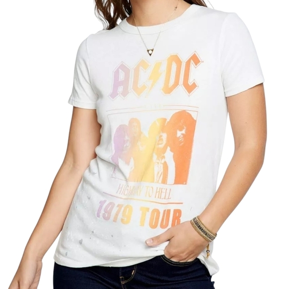 CHASER AC/DC Highway To Hell 79 Tour Band T-Shirt Women Medium White Slub Cotton - Picture 1 of 10